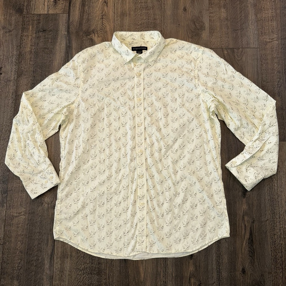 Structure Woman Long Sleeve Button Up Shirt Cotton Leaves Print Sz XL/EG Office